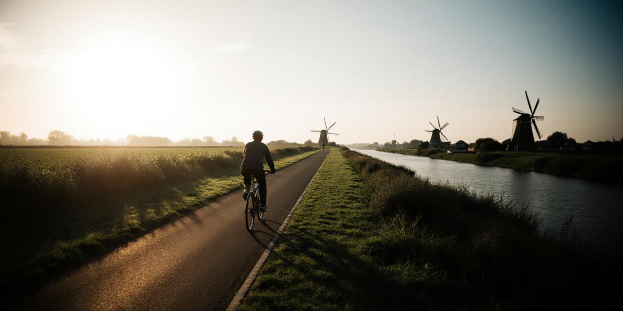 Een fietser die door het schilderachtige landschap bij Hilvarenbeek rijdt